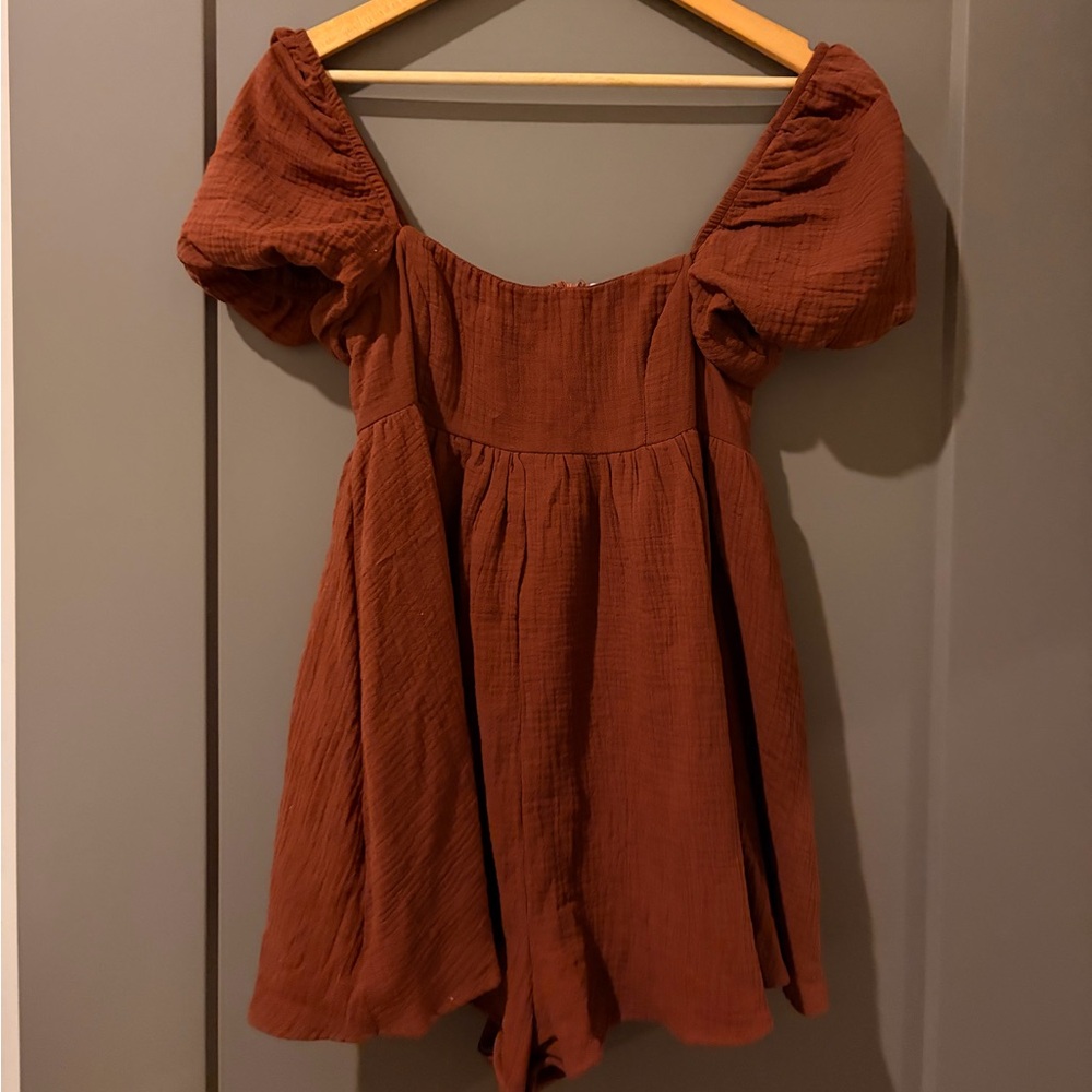 Princess Polly Terracotta Puff Sleeve Romper